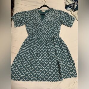 LOFT Blue Tie Front A-Line Midi Dress